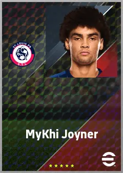 MyKhi Joyner eFootball 2026 player card, 67 OVR LMF