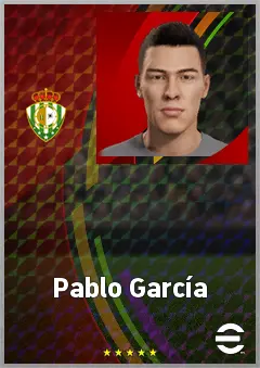 Pablo García eFootball 2026 player card, 67 OVR RWF