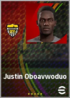 Justin Oboavwoduo eFootball 2026 player card, 66 OVR LWF