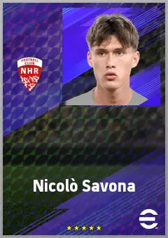 Nicolò Savona eFootball 2026 player card, 72 OVR RB