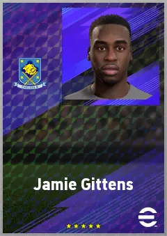 Jamie Gittens eFootball 2026 player card, 77 OVR LWF