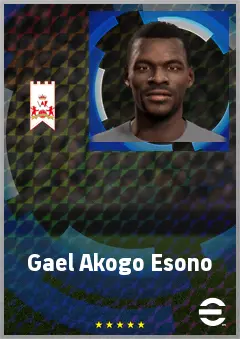Gael Akogo Esono eFootball 2026 player card, 64 OVR CMF
