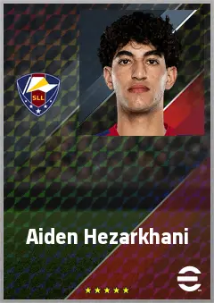 Aiden Hezarkhani eFootball 2026 player card, 68 OVR RWF