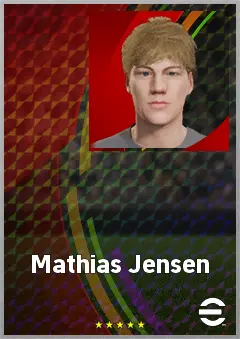 Mathias Jensen eFootball 2026 player card, 65 OVR CMF