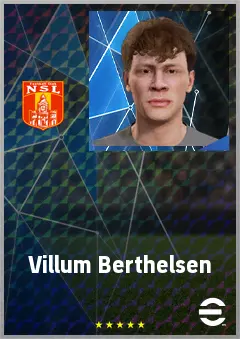 Villum Berthelsen eFootball 2026 player card, 68 OVR AMF