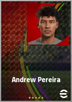 Andrew Pereira eFootball 2026 player card, 63 OVR AMF