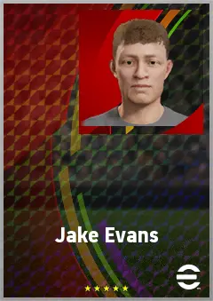Jake Evans eFootball 2026 player card, 65 OVR RWF
