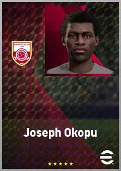 Joseph Okopu eFootball 2026 player card, 69 OVR LWF