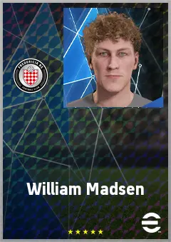 William Madsen eFootball 2026 player card, 67 OVR CMF