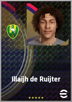Illaijh de Ruijter eFootball 2026 player card, 65 OVR LWF