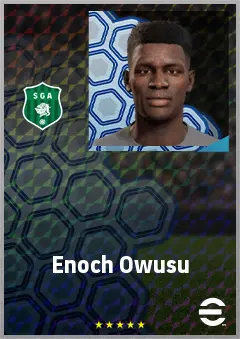 Enoch Owusu eFootball 2026 player card, 65 OVR RWF