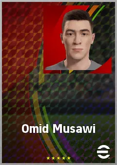 Omid Musawi eFootball 2026 player card, 64 OVR LWF