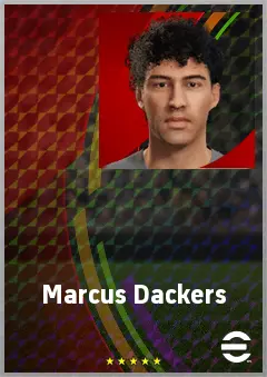 Marcus Dackers eFootball 2026 player card, 67 OVR CF