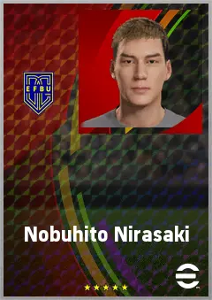 Nirasaki Nobuhito eFootball 2026 player card, 77 OVR AMF