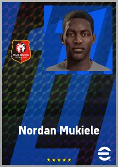 Nordan Mukiele eFootball 2026 player card, 65 OVR LWF