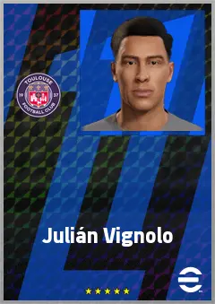 Julián Vignolo eFootball 2026 player card, 65 OVR CF