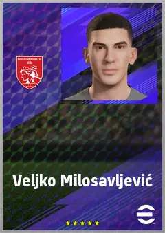 Veljko Milosavljević eFootball 2026 player card, 70 OVR CB