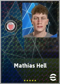 Mathias Hell eFootball 2026 player card, 61 OVR RWF