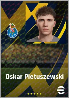 Oskar Pietuszewski eFootball 2026 player card, 64 OVR LWF