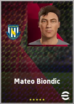 Mateo Biondic eFootball 2026 player card, 64 OVR CF
