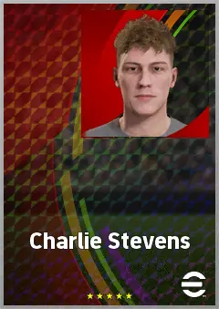 Charlie Stevens eFootball 2026 player card, 62 OVR CMF