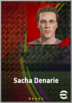 Sacha Denarie eFootball 2026 player card, 64 OVR CF