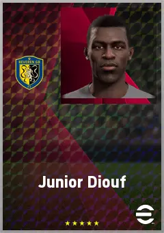 Junior Diouf eFootball 2026 player card, 62 OVR CF