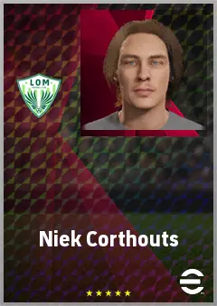 Niek Corthouts eFootball 2026 player card, 60 OVR RWF