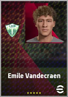 Emile Vandecraen eFootball 2026 player card, 61 OVR CB
