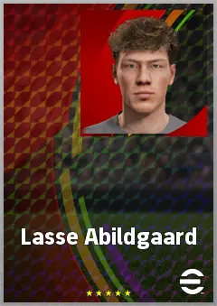 Lasse Abildgaard eFootball 2026 player card, 62 OVR RWF