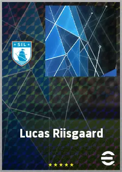 Lucas Riisgaard eFootball 2026 player card, 63 OVR RWF