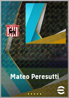 Mateo Peresutti eFootball 2026 player card, 64 OVR CMF