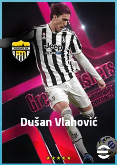 Dušan Vlahović eFootball 2026 player card, 89 OVR CF