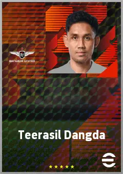 Teerasil Dangda eFootball 2026 player card, 67 OVR CF