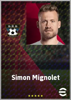 Simon Mignolet eFootball 2026 player card, 74 OVR GK
