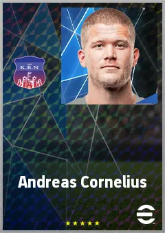 Andreas Cornelius eFootball 2026 player card, 72 OVR CF