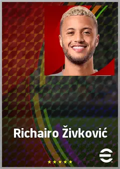 Richairo Živković eFootball 2026 player card, 70 OVR CF