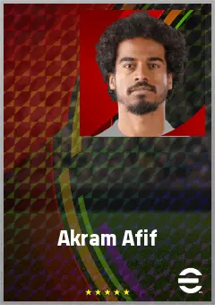 Akram Afif eFootball 2026 player card, 75 OVR LWF