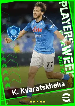 K. Kvaratskhelia eFootball 2026 player card, 91 OVR LWF