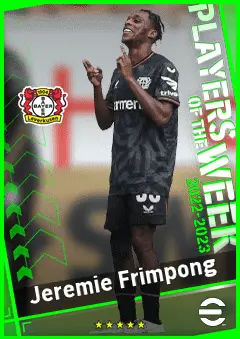 Jeremie Frimpong eFootball 2026 player card, 92 OVR RMF