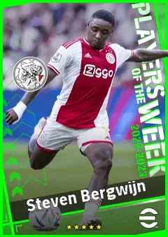 Steven Bergwijn eFootball 2026 player card, 91 OVR LWF