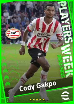 Cody Gakpo eFootball 2026 player card, 92 OVR LMF