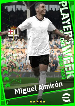 Miguel Almirón eFootball 2026 player card, 90 OVR RWF