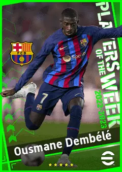 Ousmane Dembélé eFootball 2026 player card, 95 OVR RWF