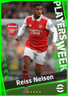 Reiss Nelson eFootball 2026 player card, 91 OVR RWF