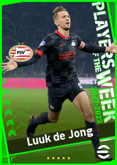 Luuk de Jong eFootball 2026 player card, 91 OVR CF