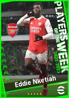 Eddie Nketiah eFootball 2026 player card, 92 OVR CF
