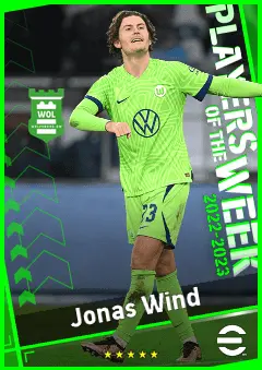 Jonas Wind eFootball 2026 player card, 92 OVR CF