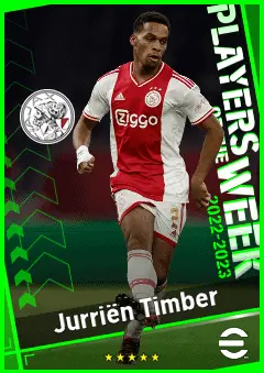 Jurriën Timber eFootball 2026 player card, 93 OVR CB