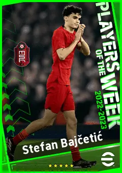 Stefan Bajčetić eFootball 2026 player card, 90 OVR CMF